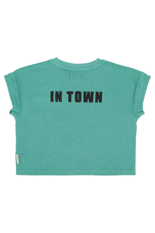 Camiseta turquesa con estampado best friend trasera