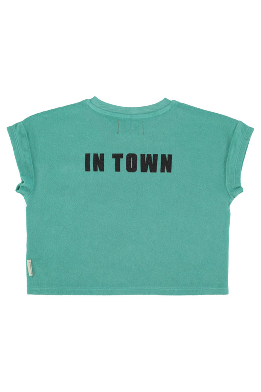 Camiseta turquesa con estampado best friend trasera