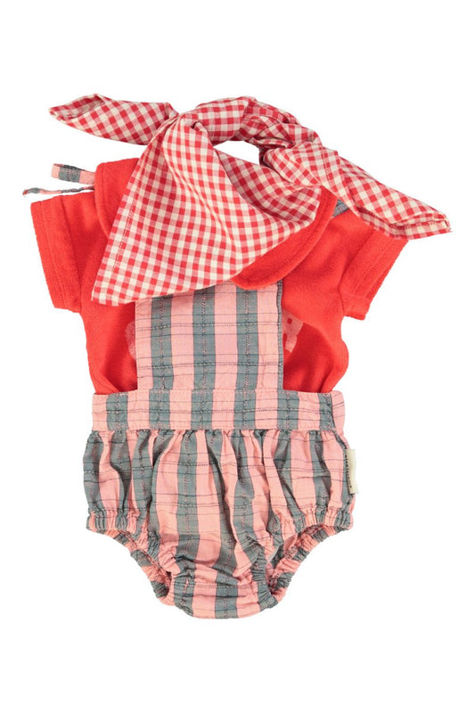 Mono corto cuadros rosa y verde delantera conjunto