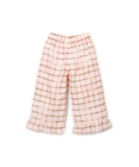 Pantalon largo estampado cuadros trasera
