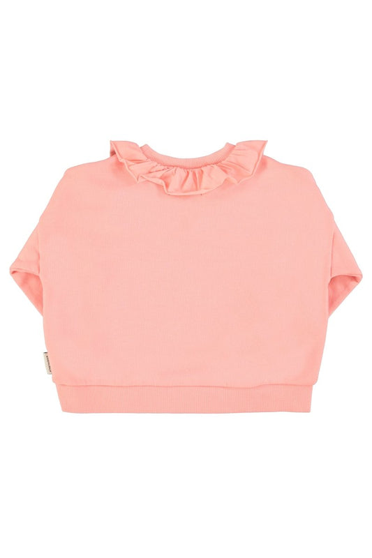Sudadera con cuello rosa claro con estampado de fresa trasera