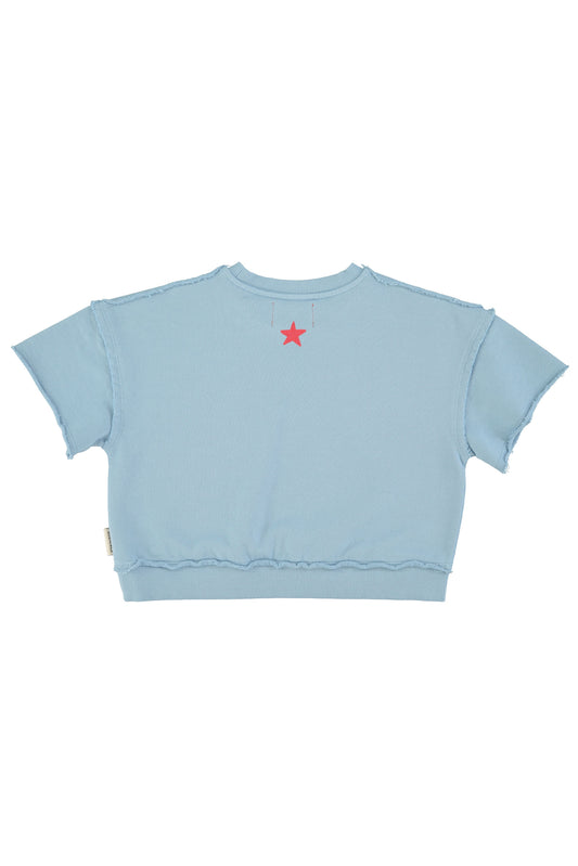Sudadera de manga corta azul con estampado a trasera