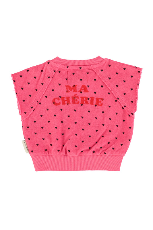 Sudadera sin mangas rosa con estampado de cerezas trasera