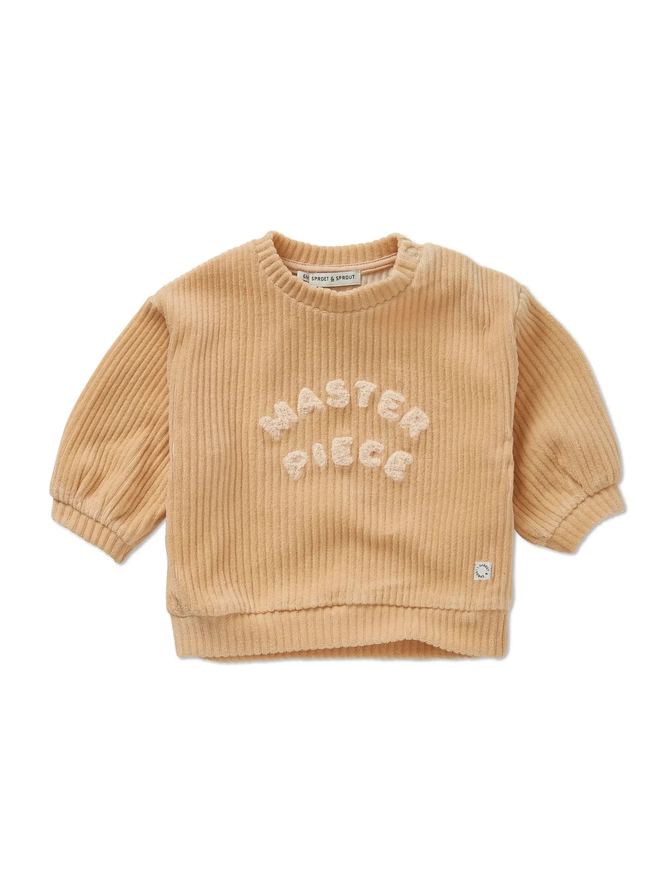 sudadera de bebé beige Master Piece de Sproet & Sprout, vista frontal.