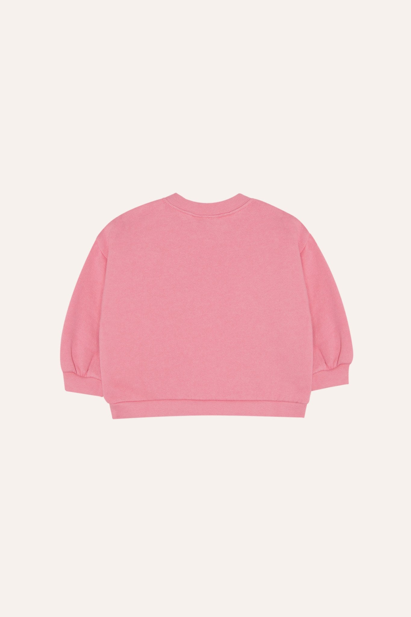 Sudadera de bebé rosa lisa, vista trasera.