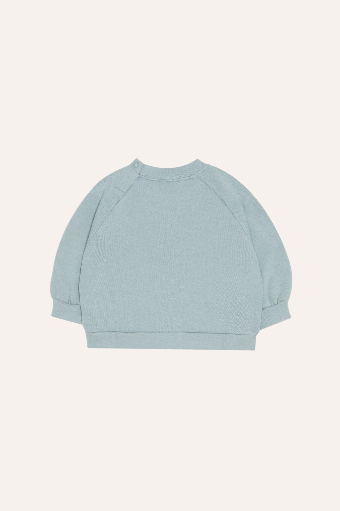 Sudadera de bebé azul claro lisa, vista trasera.