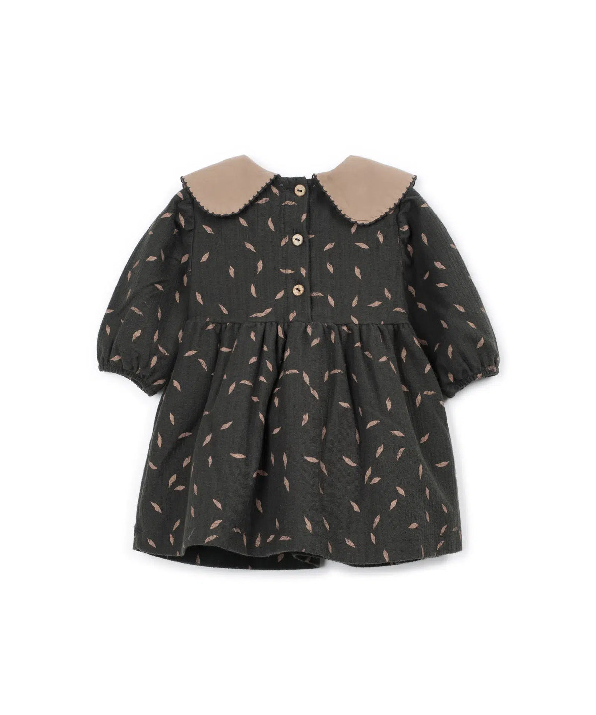 Vestido Bebé Algodón Gris Oscuro Estampado Vegetal de Play Up - vista trasera.