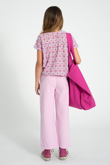 Bolsa xl fucsia con estampado peace conjunto trasera