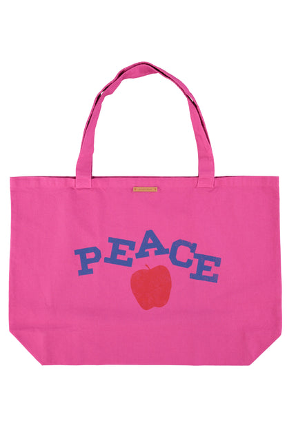Bolsa xl fucsia con estampado peace delantera