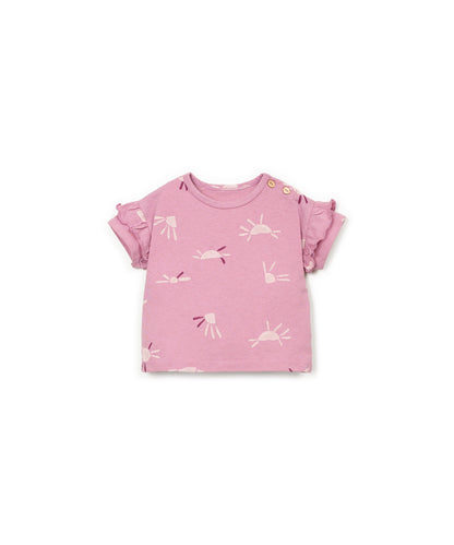 Camiseta jersey estampada anti-uv rosa delantera