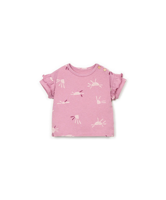 Camiseta jersey estampada anti-uv rosa delantera