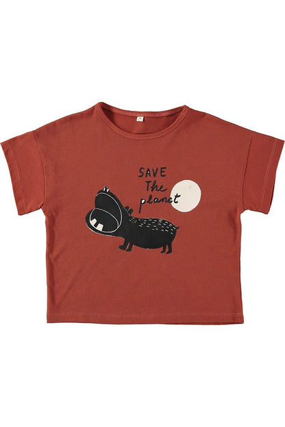 Camiseta unisex hipopotamo rojo de algodon ecologico delantera