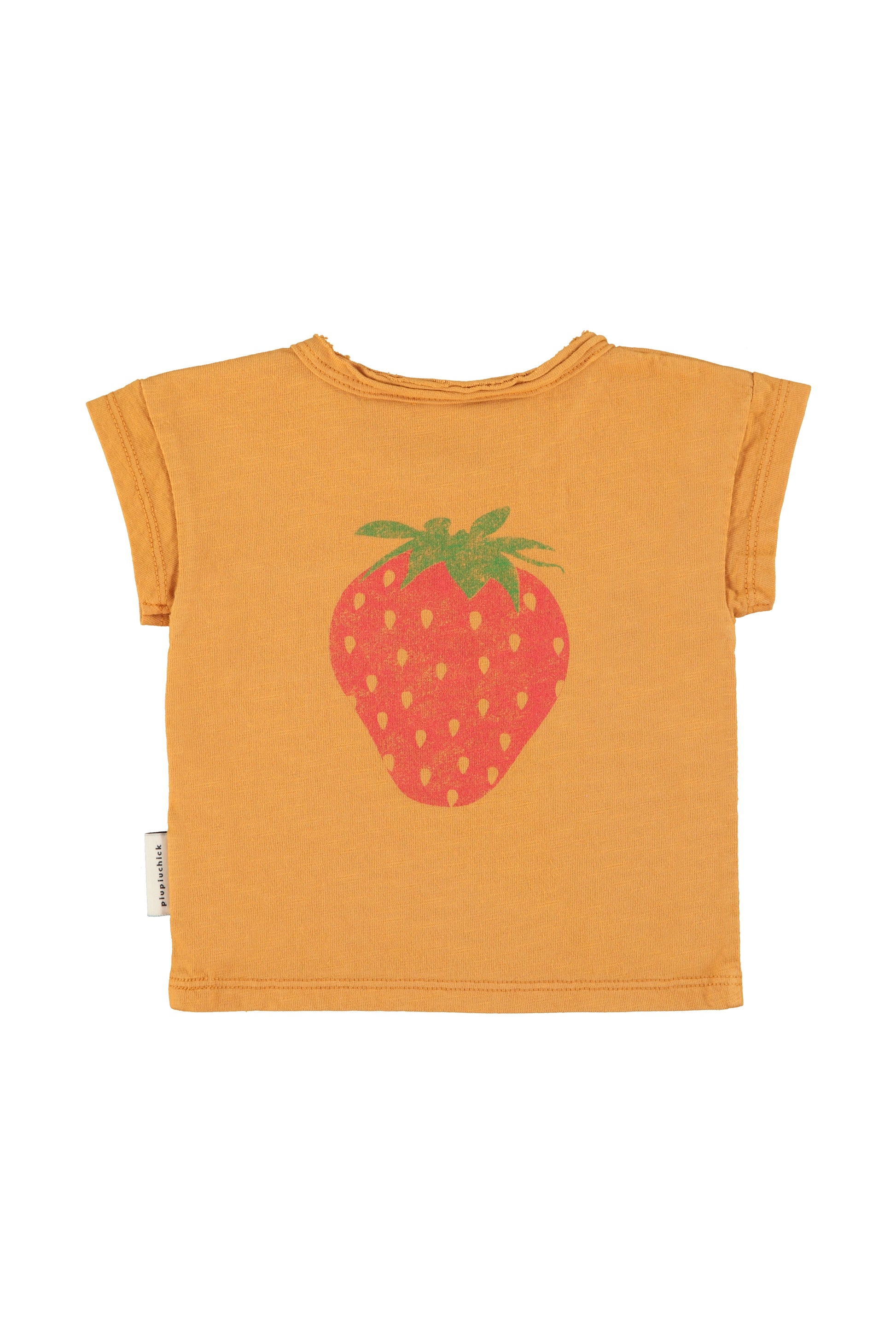 Camiseta camel con estampado de fresa trasera