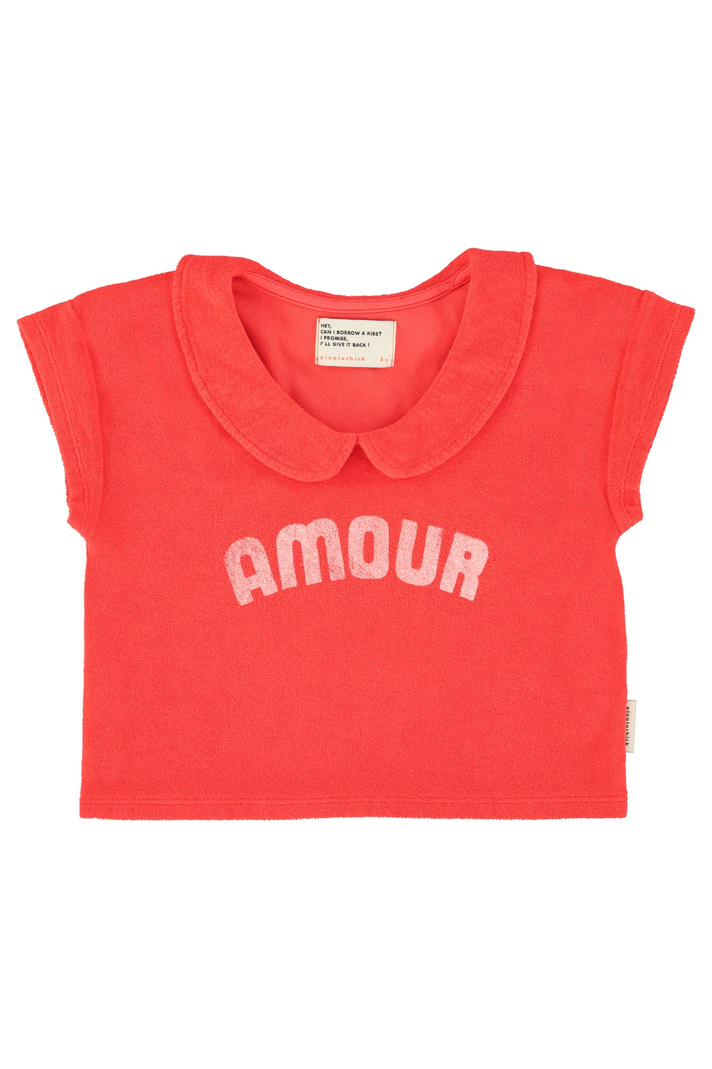 Camiseta con cuello peter pan roja con estampado amour delantera