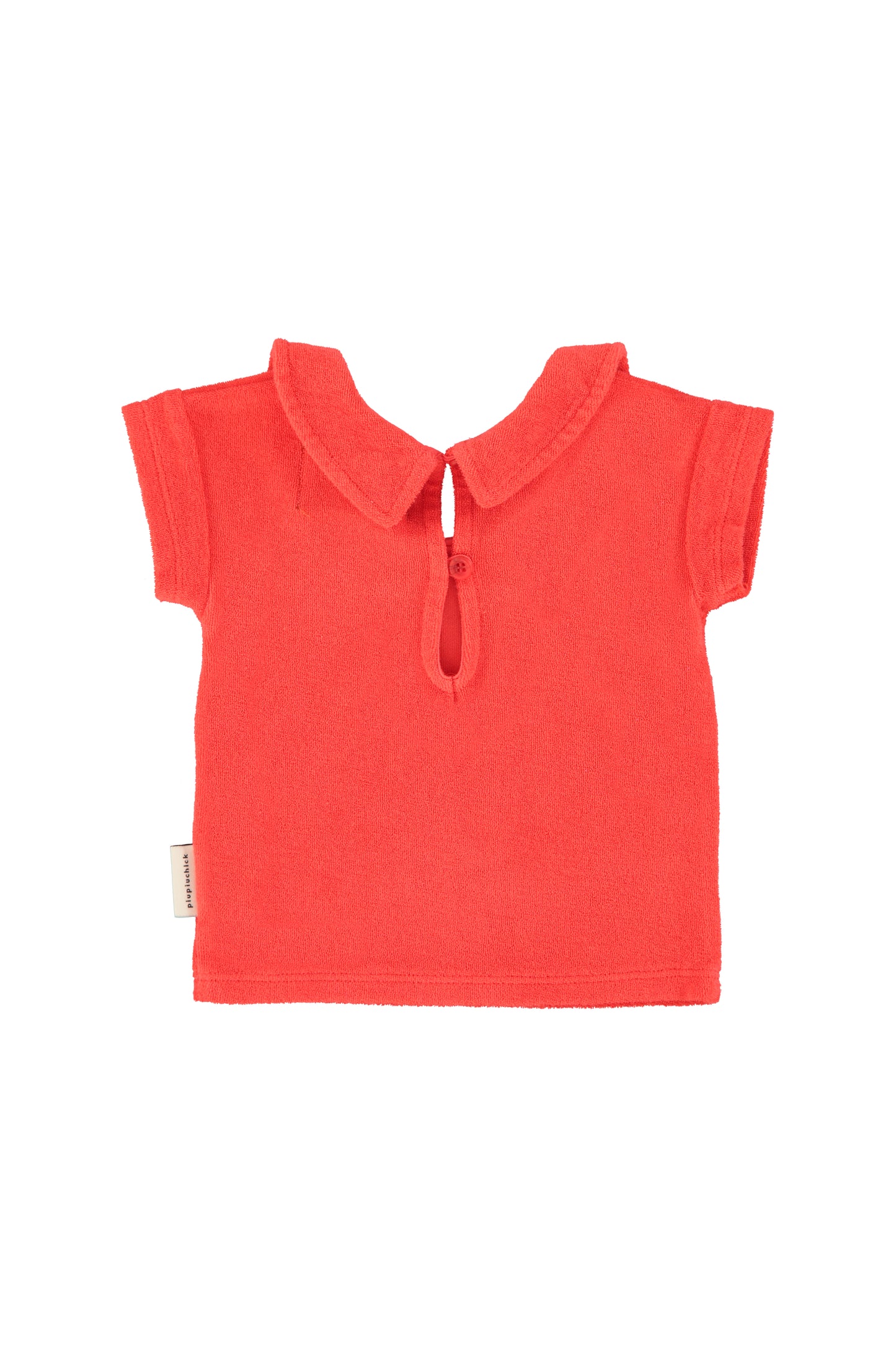 Camiseta con cuello peter pan roja con estampado amour trasera bebe