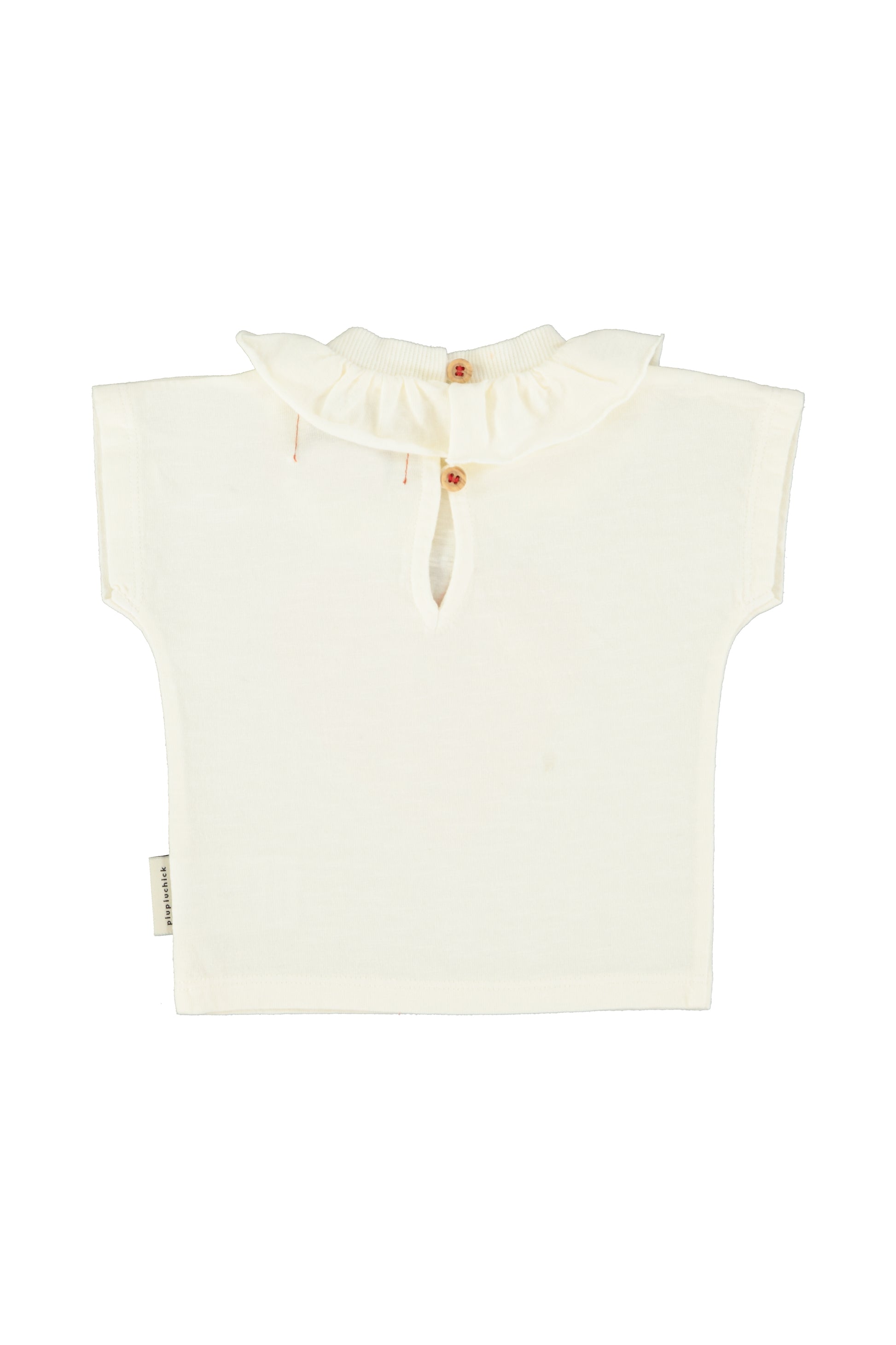 Camiseta con cuello color crudo con estampado de corazon rojo trasera bebe