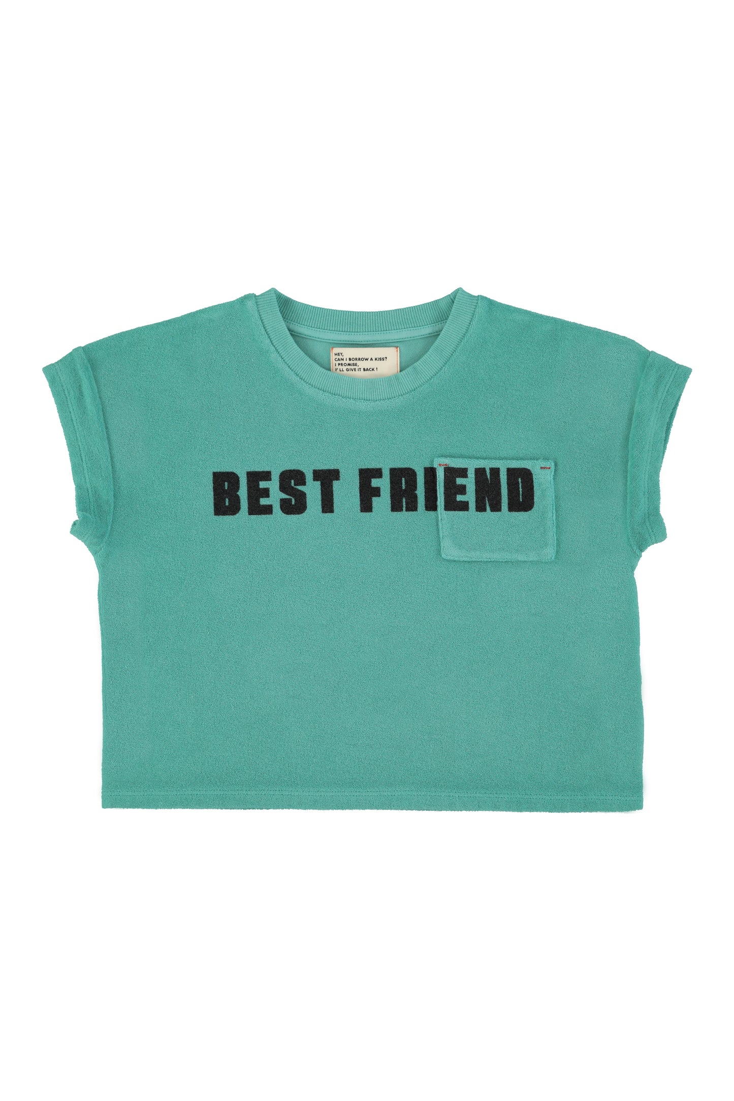 Camiseta turquesa con estampado best friend delantera