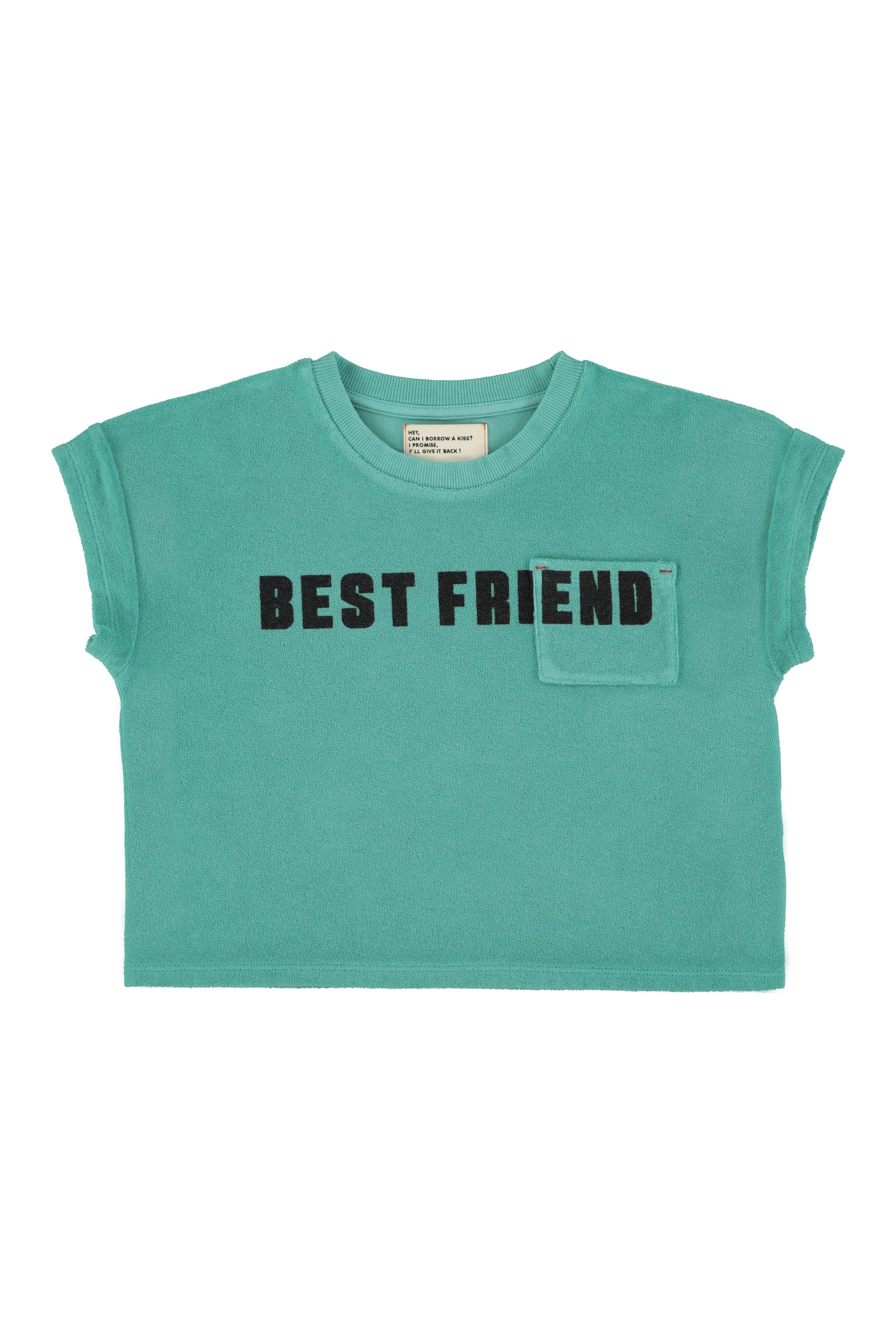 Camiseta turquesa con estampado best friend delantera