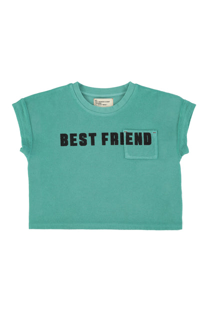 Camiseta turquesa con estampado best friend delantera