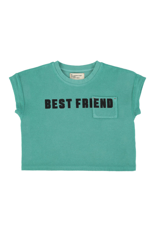 Camiseta turquesa con estampado best friend delantera