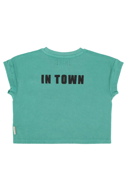 Camiseta turquesa con estampado best friend trasera
