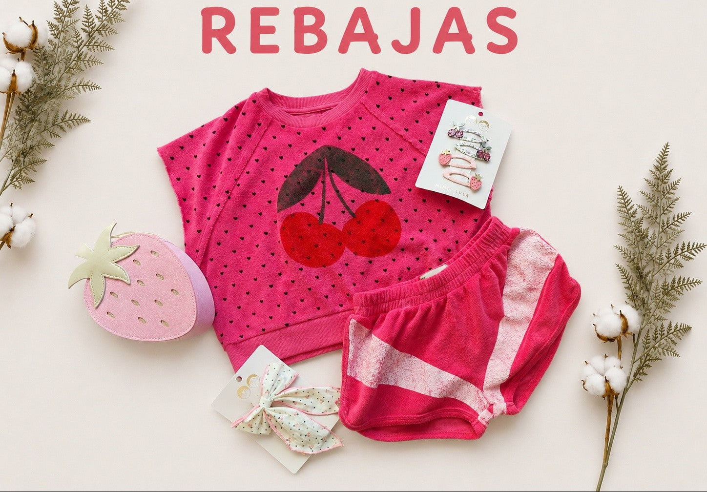 Pantalón corto y camiseta sin mangas rosa fucsia con cerezas de Piupiuchick