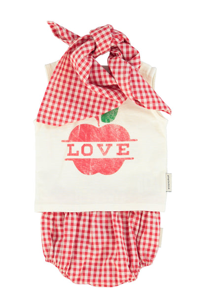 Cubrepanal de bebe cuadros rojo y crudo conjunto