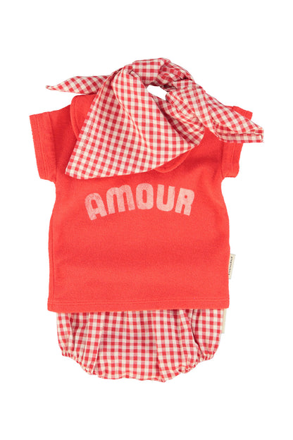 Cubrepanal de bebe cuadros rojo y crudo conjunto 2