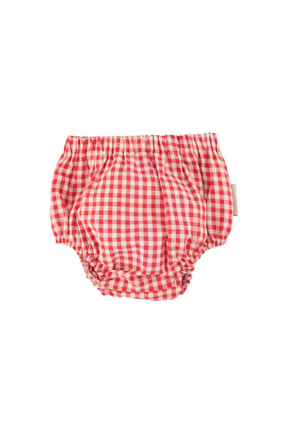 Cubrepanal de bebe cuadros rojo y crudo delantera