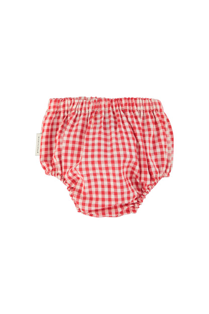 Cubrepanal de bebe cuadros rojo y crudo trasera