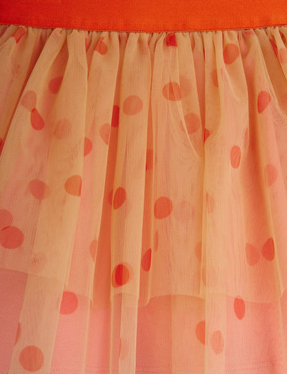Falda de tul lunares rosa detalle
