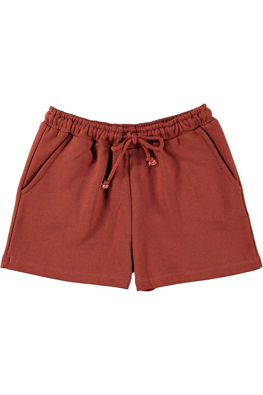 Pantalon corto rojo rooibos de lino y algodon organico delantera