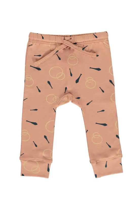 Pantalon bebe rosa estampado malabares delantera