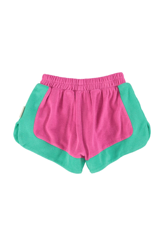 Pantalon corto fucsia y verde trasera