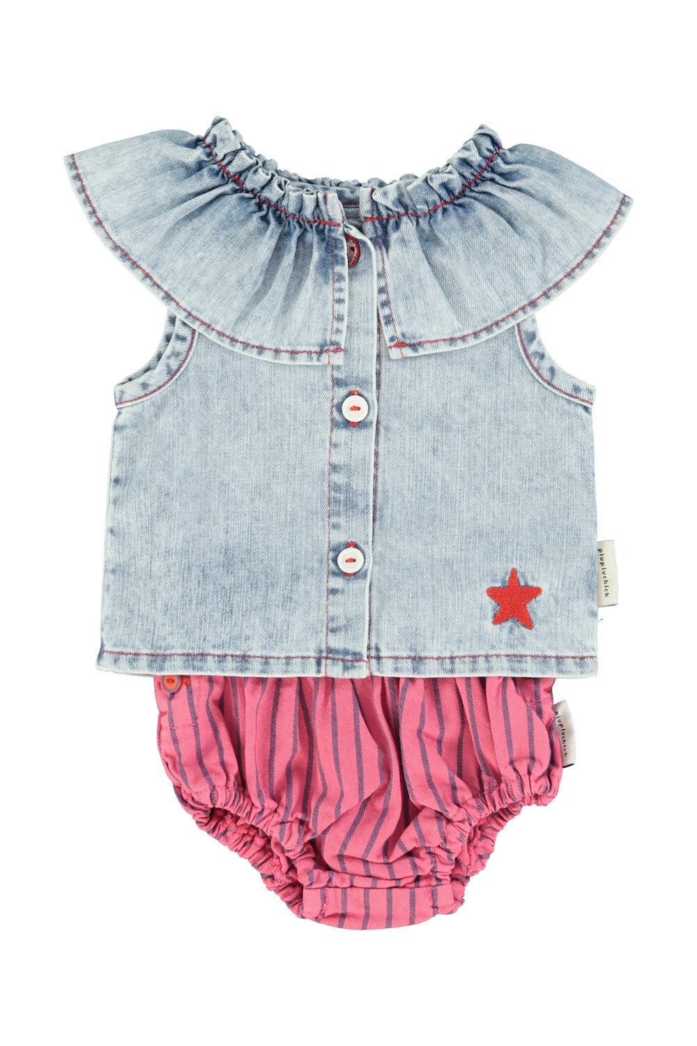 Pantalon corto para bebe rosa con rayas indigo conjunto