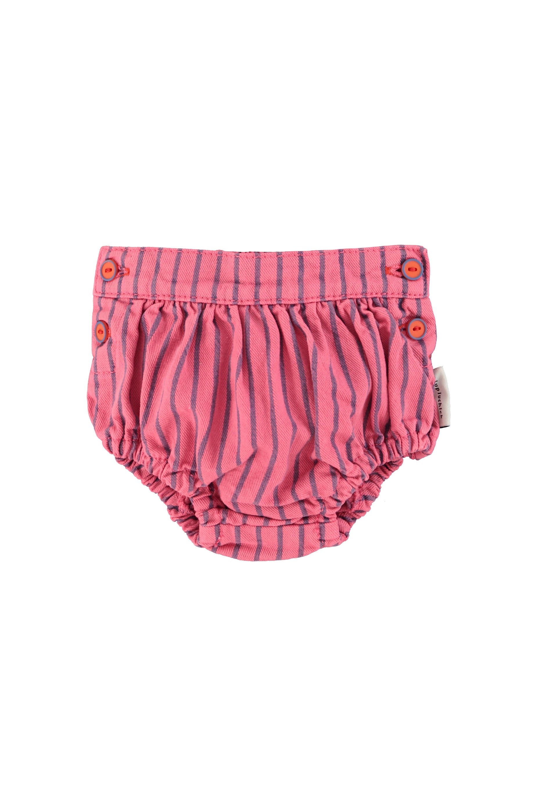 Pantalon corto para bebe rosa con rayas indigo delantera
