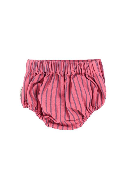 Pantalon corto para bebe rosa con rayas indigo trasera
