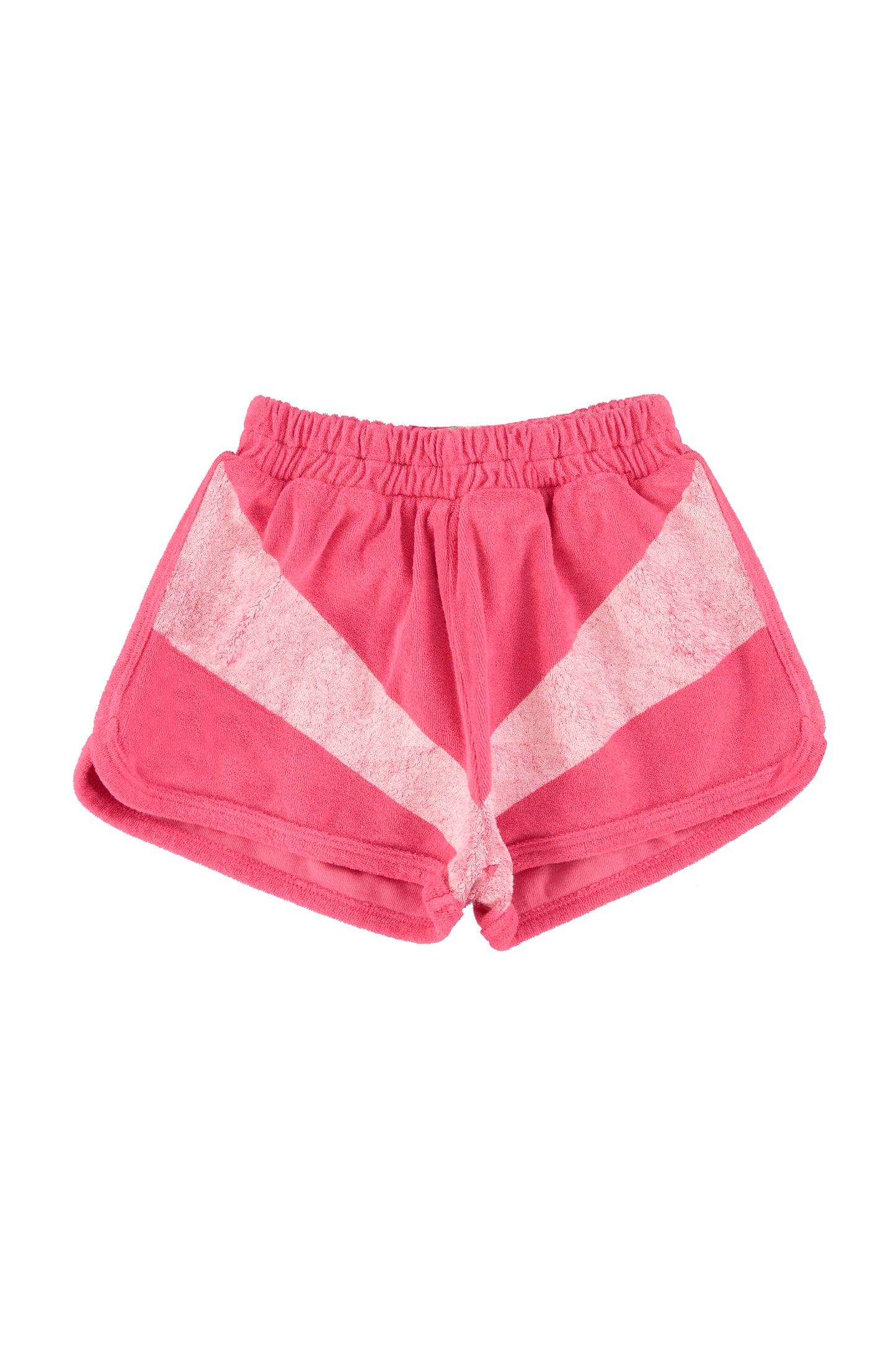Pantalon corto rosa con estampado de rayas blanca delantera