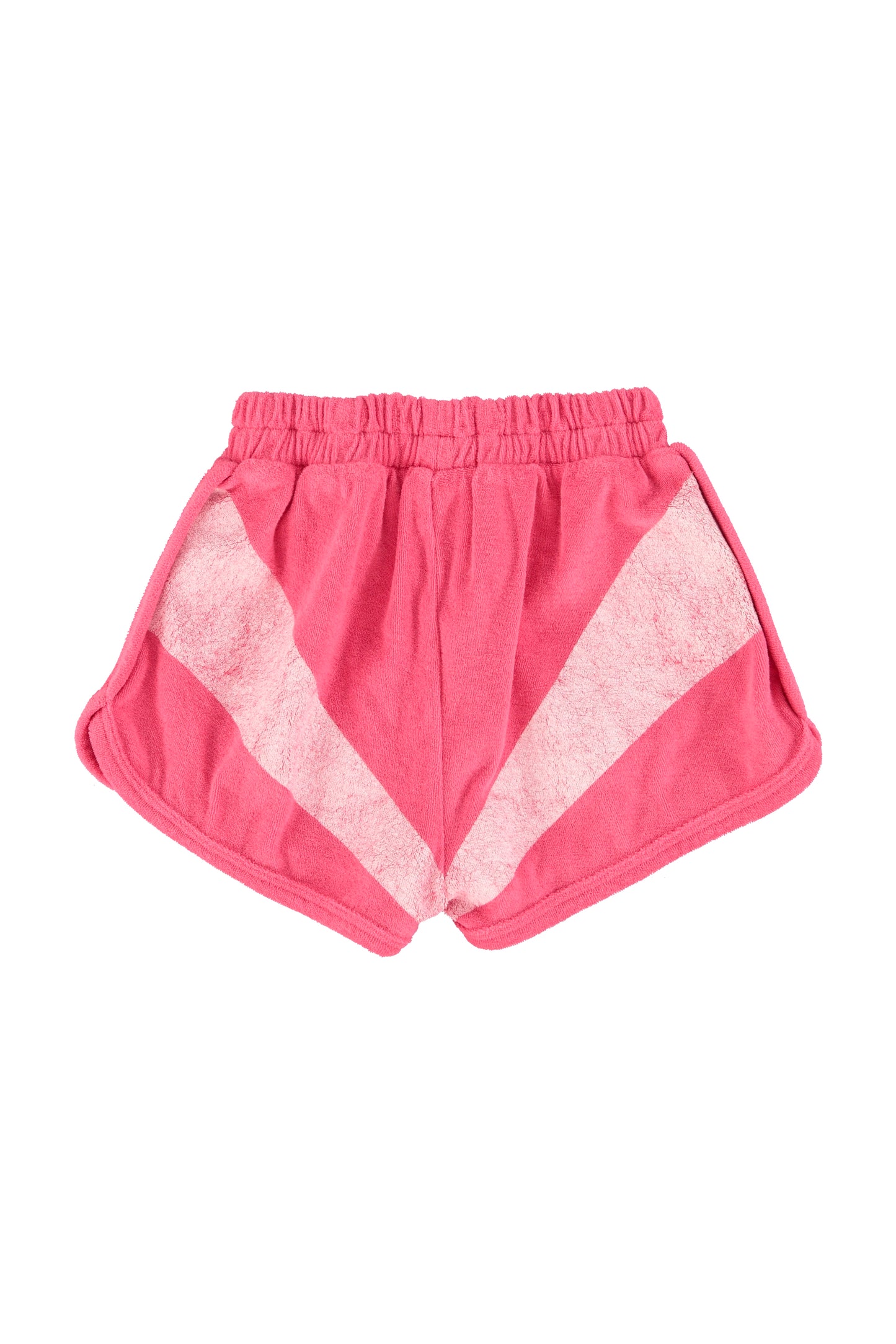 Pantalon corto rosa con estampado de rayas blanca trasera