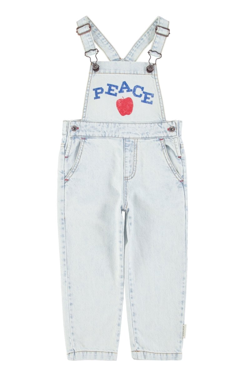 Peto denim azul claro lavado con estampado peace delantera