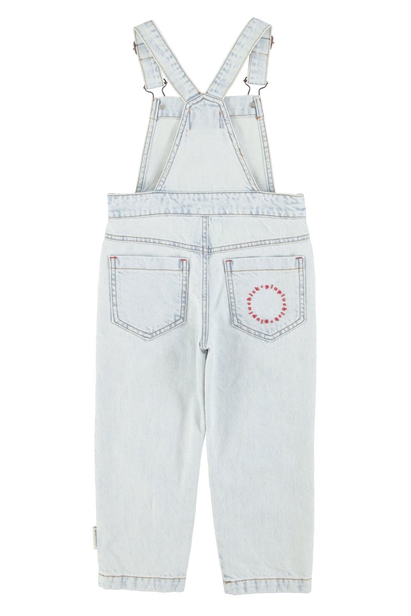 Peto denim azul claro lavado con estampado peace trasera