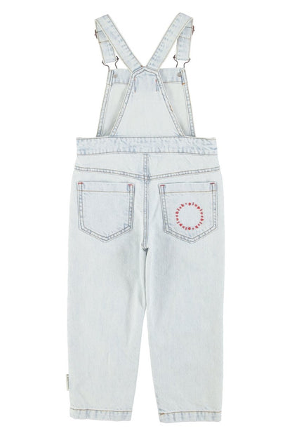 Peto denim azul claro lavado con estampado peace trasera