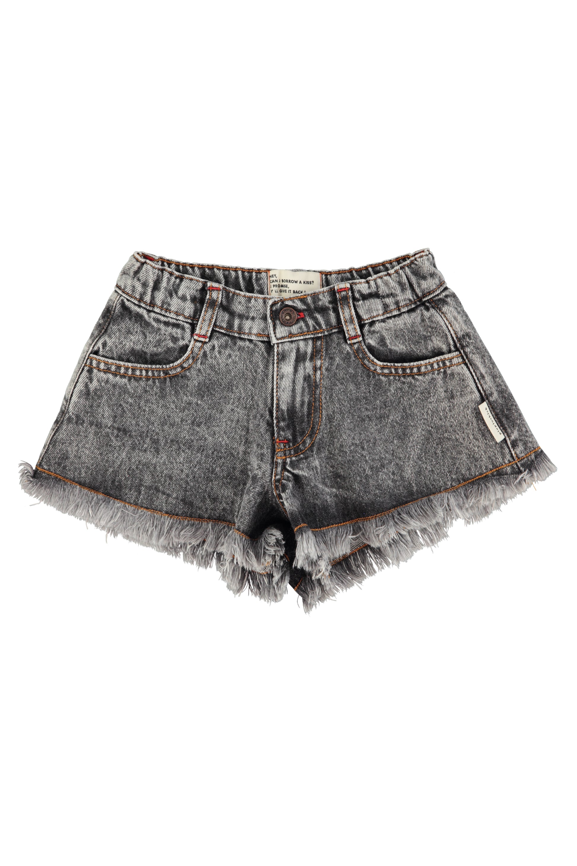 Shorts con flecos denim negro lavado delaantera