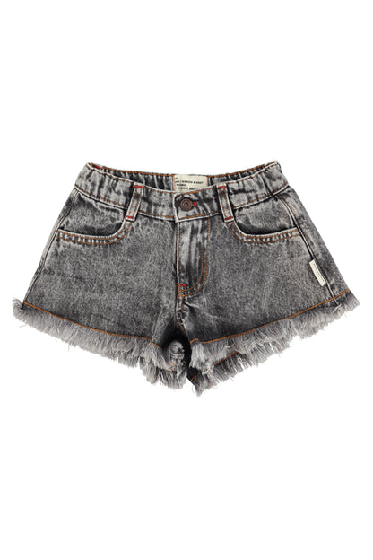 Shorts con flecos denim negro lavado delaantera