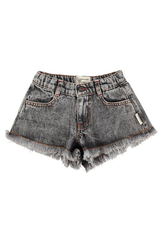 Shorts con flecos denim negro lavado delaantera