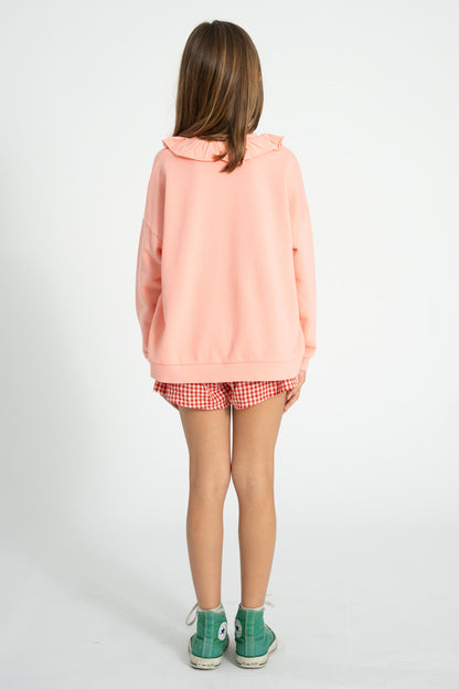 Sudadera con cuello rosa claro con estampado de fresa conjunto trasera