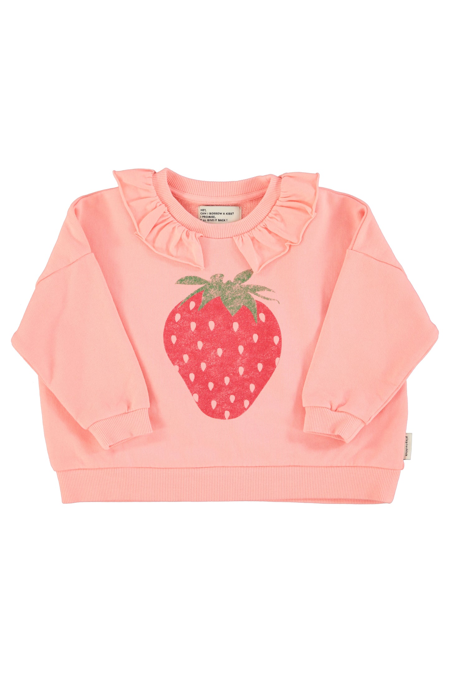 Sudadera con cuello rosa claro con estampado de fresa delantera