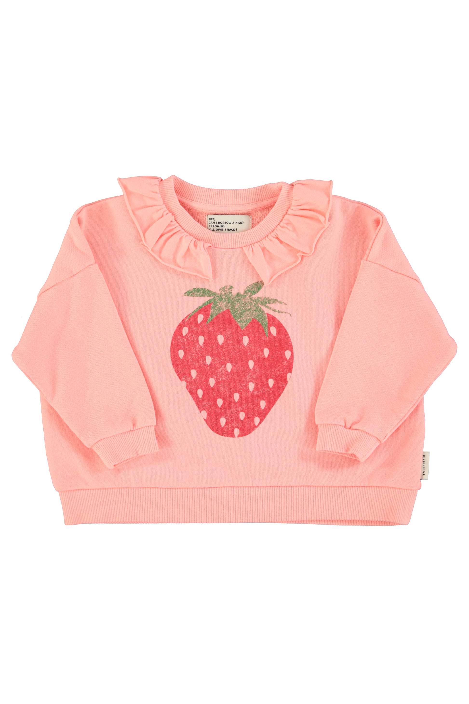 Sudadera con cuello rosa claro con estampado de fresa delantera