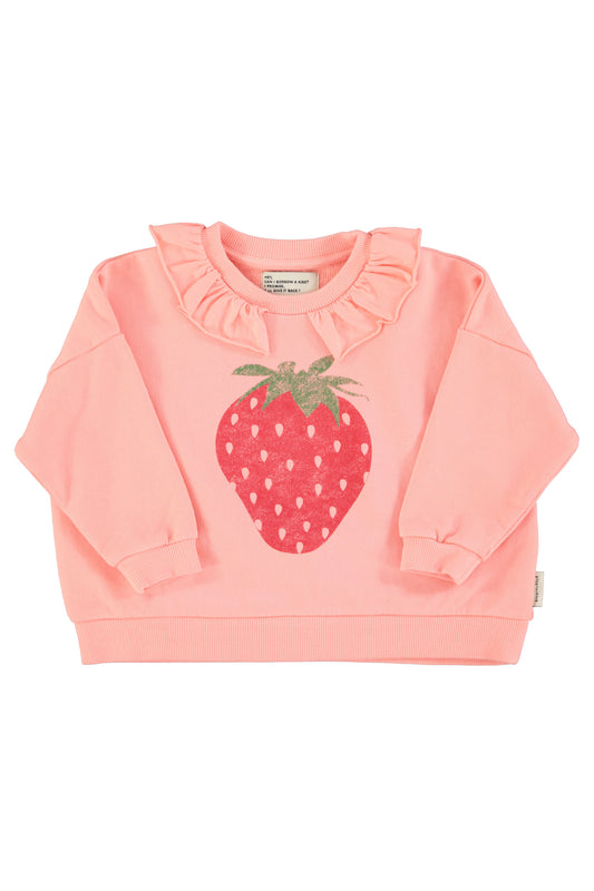Sudadera con cuello rosa claro con estampado de fresa delantera