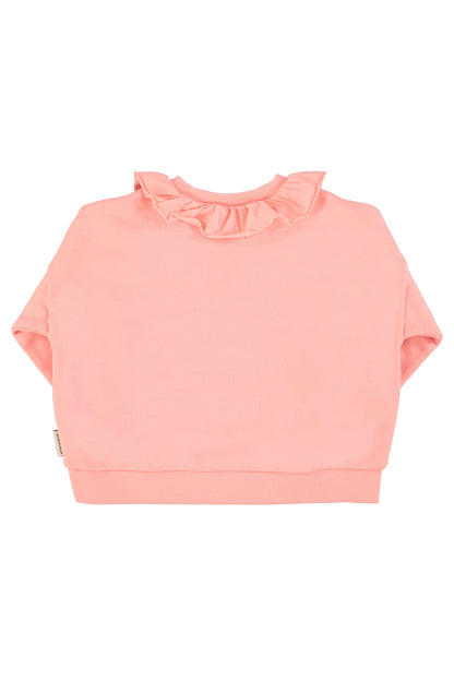 Sudadera con cuello rosa claro con estampado de fresa trasera